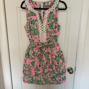 Lilly Pulitzer Pink and Green Sleeveless Dress with White Accents